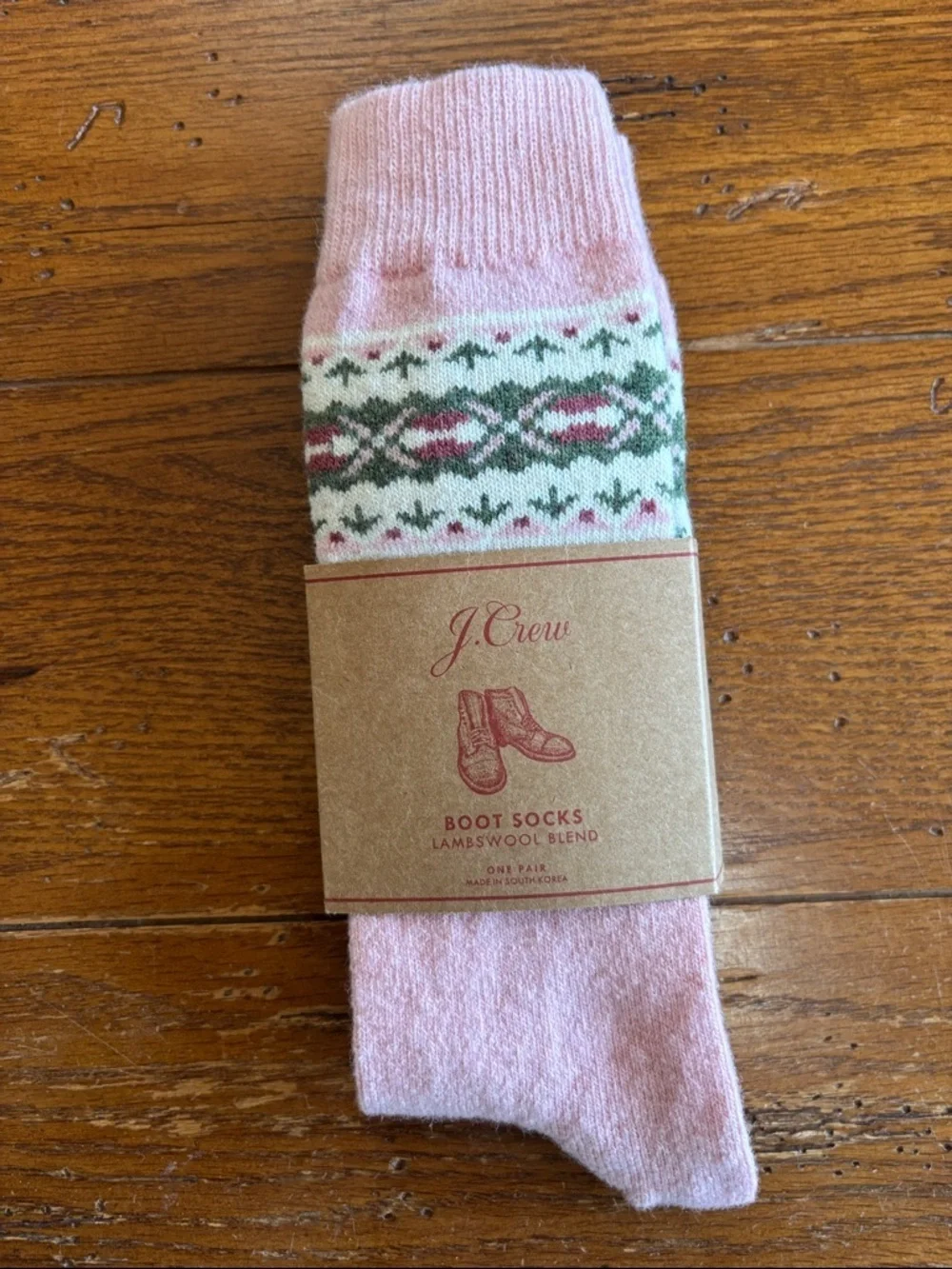 J. Crew Fair Isle Lambswool Blend Boot Socks Men’s Pink Green Cream NWT OSFM
